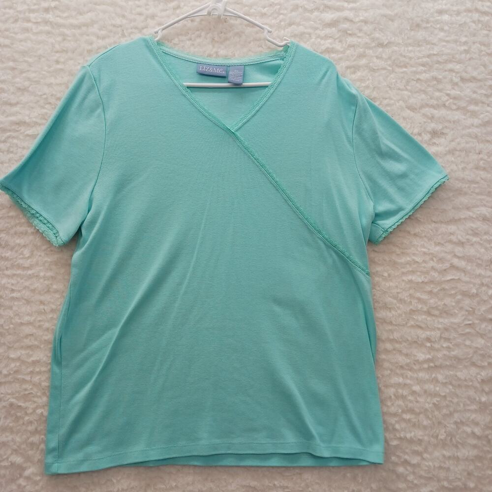 T-Shirt Women Aqua Soft Girl Minimalist Casual Lace Everyday Comfort Size 0X